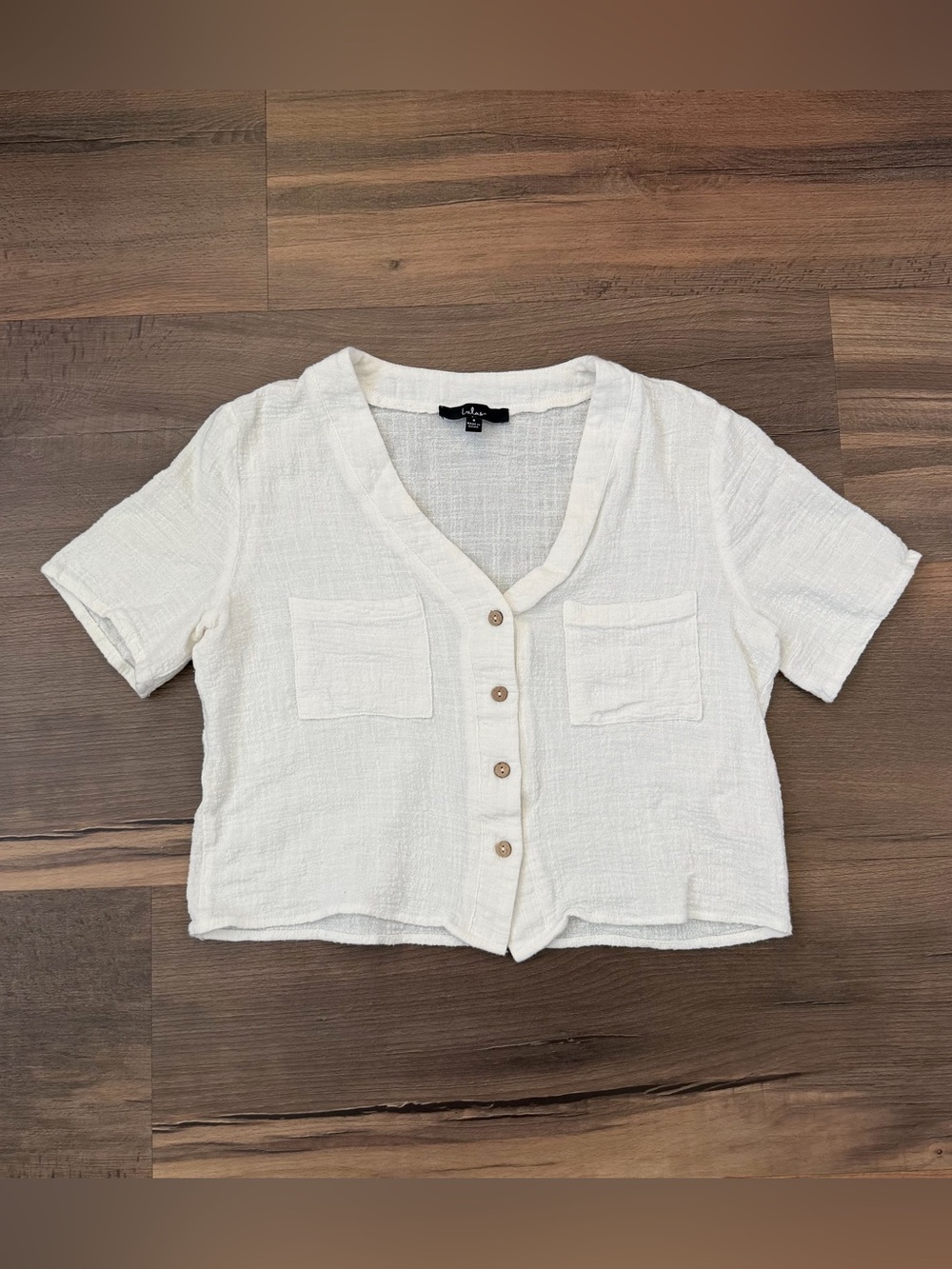 Lulus Lift My Spirits White Button-Up Crop Short Sleep Top Size Small